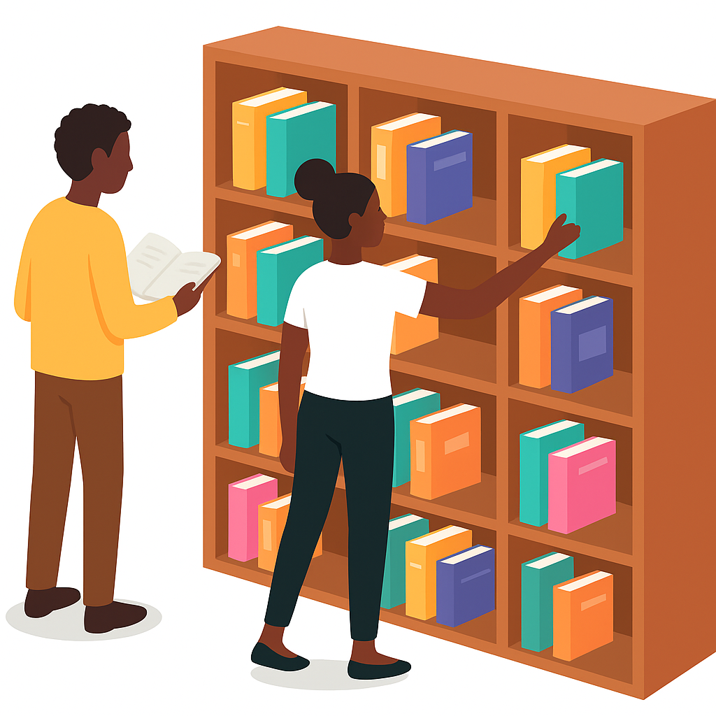 students searching books